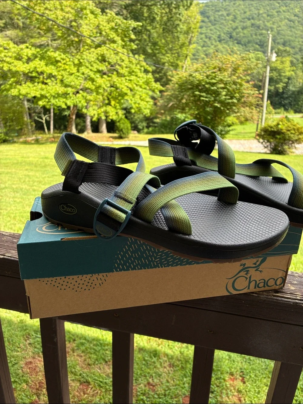 Chaco Men's ZCloud Sandals “Fade Green” with Green-Blue Gradient Straps